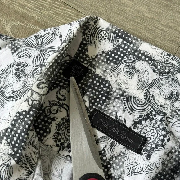 Saks Fifth Avenue Abstract‎ Floral Woven Button Up Shirt Black White 2XL - Picture 4 of 7